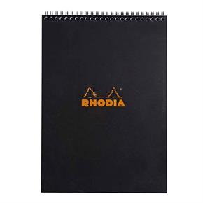 Rhodia NotePad Üstten Spiralli A4 Kareli Defter Black 185009C