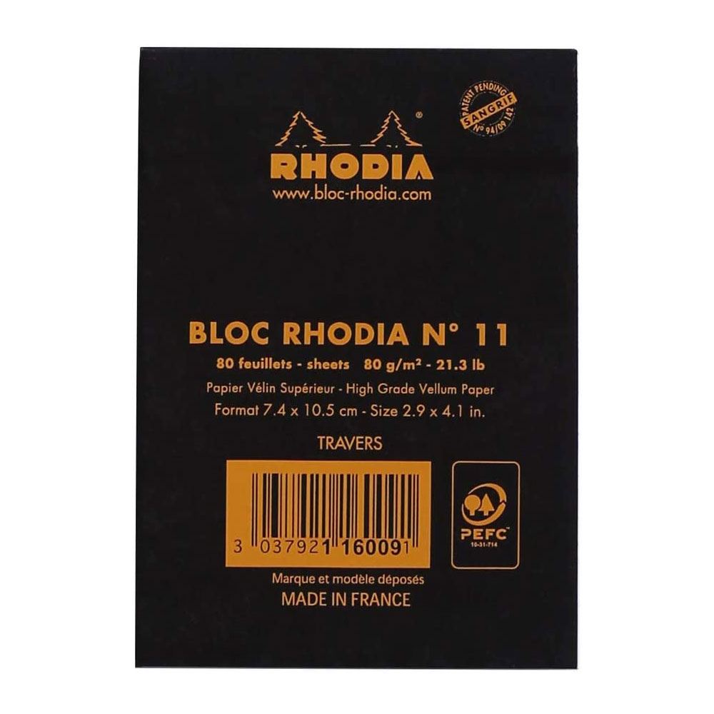 Rhodia Classic Üstten Zımbalı A7 Çizgili Defter Black RB116009
